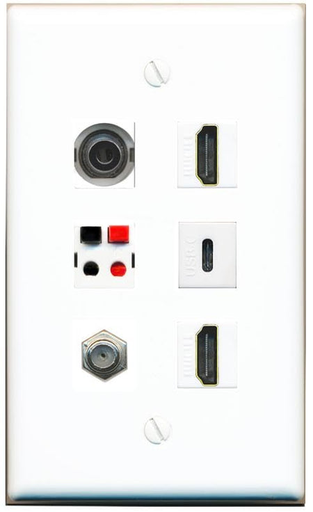 RiteAV 3.5mm Coax 2 HDMI Speaker USBC Flat/Solid Wall Plate [White]