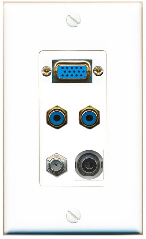 RiteAV SVGA + 3.5mm COAX 2 RCA-BLUE Wall Plate [White]