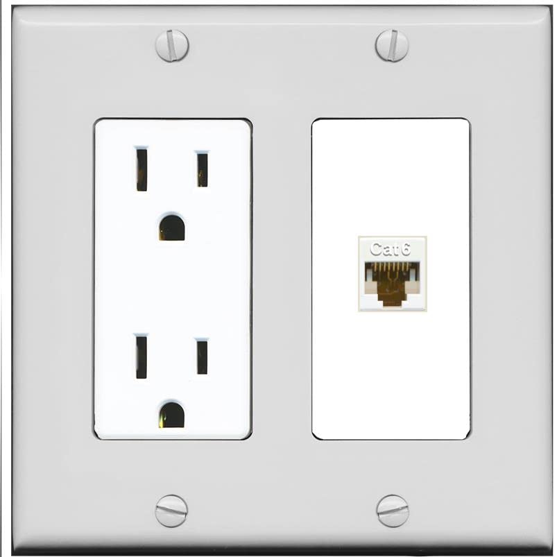 RiteAV 1 Port Cat6 Ethernet Wall Plate Female-Female - Outlet [Gray/White]