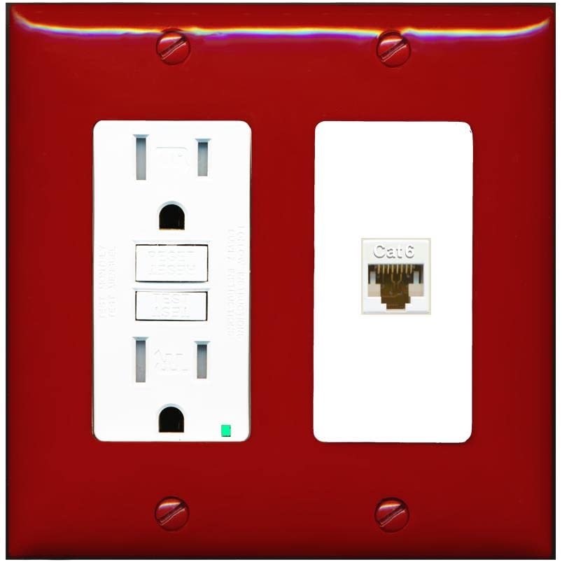 RiteAV 1 Port Cat6 Ethernet Wall Plate Female-Female - GFCI [Red/White]