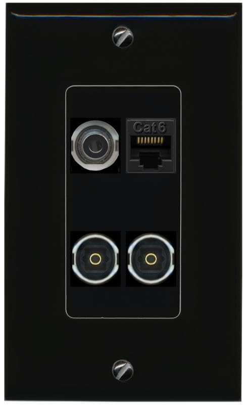 RiteAV 3.5mm CAT6 2 TOSLINK Wall Plate Decorative [Black]