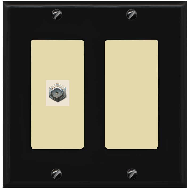 RiteAV 1 Port Coax Cable TV F-Type Wall Plate - 2 Gang [Black/Ivory]