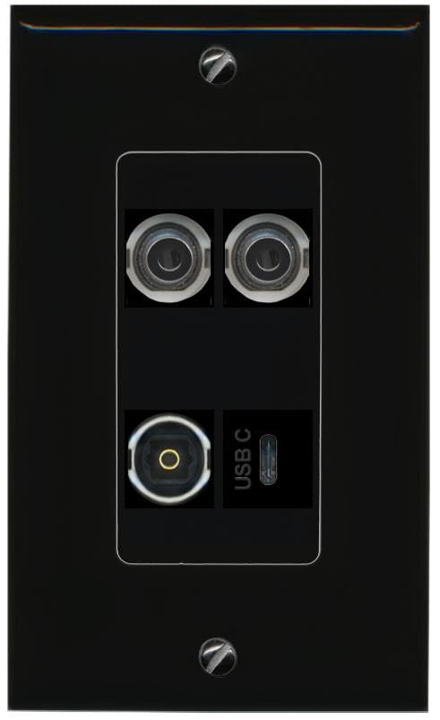 RiteAV 2 3.5mm TOSLINK USBC Wall Plate Decorative [Black]