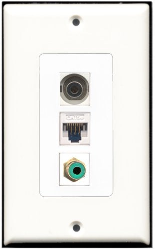 RiteAV 1 Port RCA Green 1 3.5mm 1 Cat5e Ethernet White Wall Plate OVERSIZED