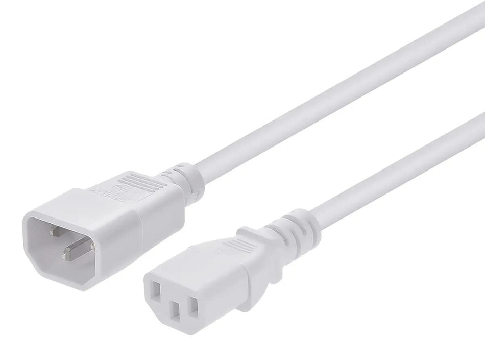 Monoprice Extension Cord - 2 Feet - White | IEC 60320 C14 to IEC 60320 C13, 14AWG, 15A, SJT, 100-250V, Computers, Servers, and Monitors