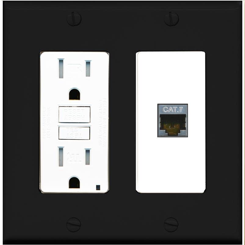 RiteAV 1 Port Cat7 Shielded Ethernet Wall Plate - GFCI [Black/White]
