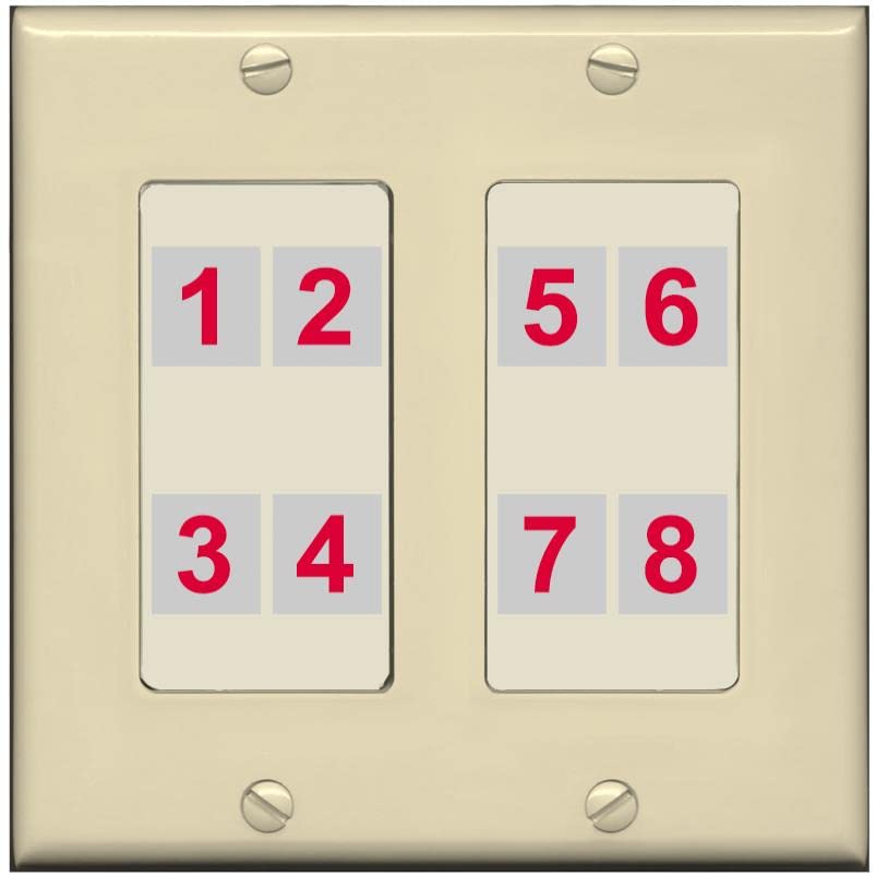 RiteAV - Custom Wall Plate 8 Port - 2 Gang [Ivory/Light-Almond]