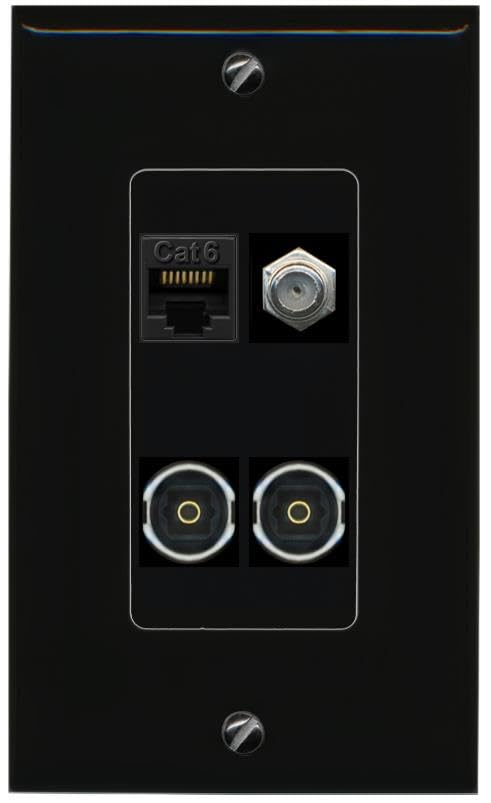 RiteAV CAT6 COAX 2 TOSLINK Wall Plate Decorative [Black]
