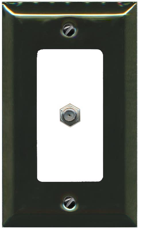 RiteAV 1 Port Coax Cable TV F-Type Wall Plate - 1 Gang [Brass/White]