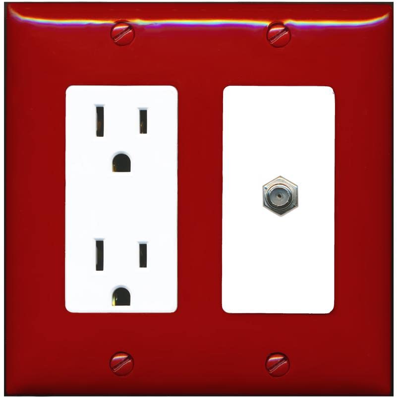 RiteAV 1 Port Coax Cable TV F-Type Wall Plate - Outlet [Red/White]