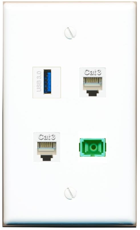 RiteAV - 2 PHONE SC-APC Singlemode Simplex USB-3 Wall Plate Flat White