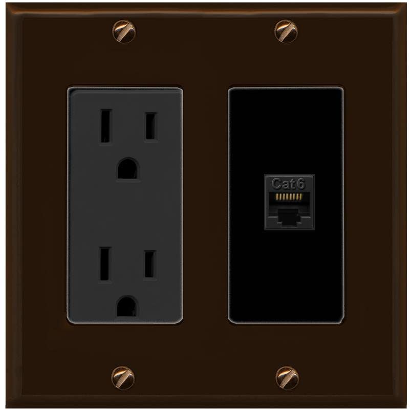 RiteAV 1 Port Cat6 Ethernet Wall Plate Female-Female - Outlet [Brown/Black]