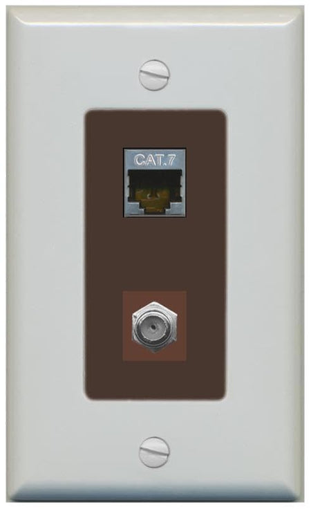 RiteAV Coax and Cat7 Wall Plate - 1 Gang [Gray/Brown]