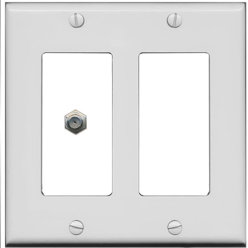 RiteAV 1 Port Coax Cable TV F-Type Wall Plate - 2 Gang [Gray/White]