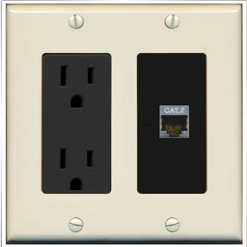 RiteAV 1 Port Cat7 Shielded Ethernet Wall Plate - Outlet [Light-Almond/Black]