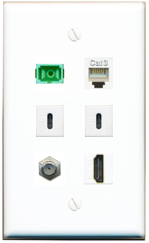 RiteAV Coax HDMI Phone SC-APC-SX 2 USBC Flat/Solid Wall Plate [White]