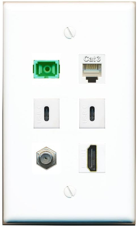 RiteAV Coax HDMI Phone SC-APC-SX 2 USBC Flat/Solid Wall Plate [White]