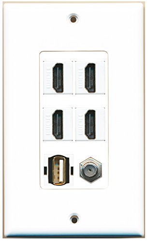 RiteAV 4 Port HDMI 1 Coax Cable TV- F-Type 1 USB A-A Wall Plate OVERSIZED