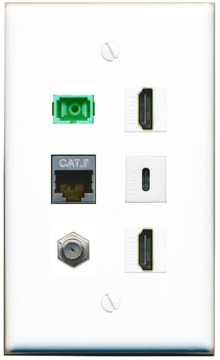 RiteAV CAT7 Coax 2 HDMI SC-APC-SX USBC Flat/Solid Wall Plate [White]