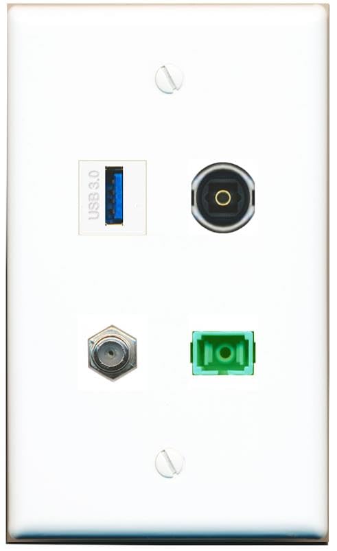 RiteAV - COAX SC-APC Singlemode Simplex TOSLINK USB-3 Wall Plate Flat White