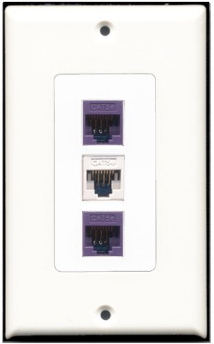 RiteAV 1 Port Cat5e Ethernet White 2 Port Cat5e Ethernet Purple Wall Plate OVERSIZED