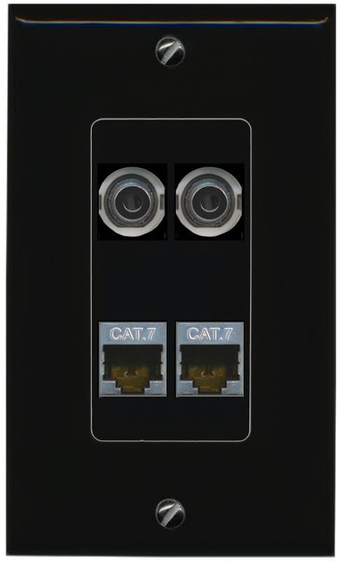 RiteAV 2 3.5mm 2 CAT7 Wall Plate Decorative [Black]
