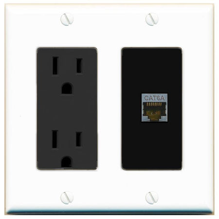 RiteAV 1 Port Cat6A Wall Plate - Outlet [White/Black]