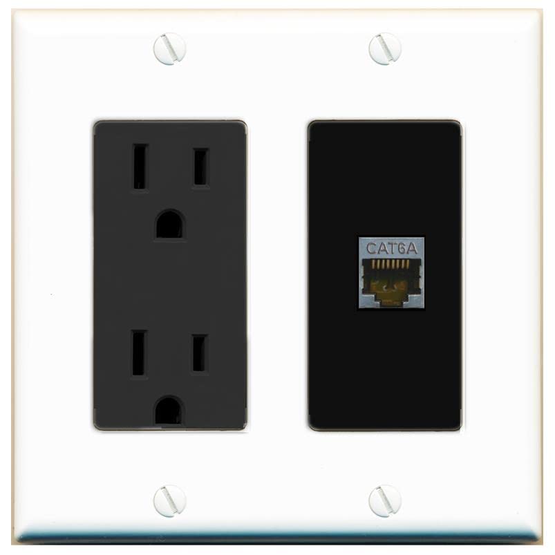 RiteAV 1 Port Cat6A Wall Plate - Outlet [White/Black]