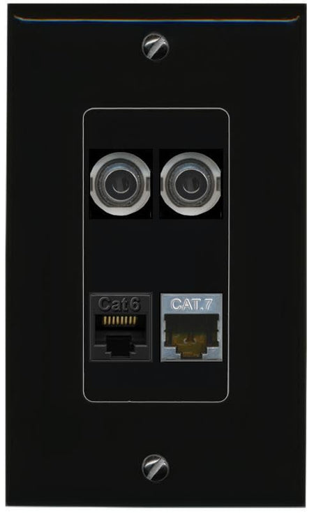 RiteAV 2 3.5mm CAT6 CAT7 Wall Plate Decorative [Black]