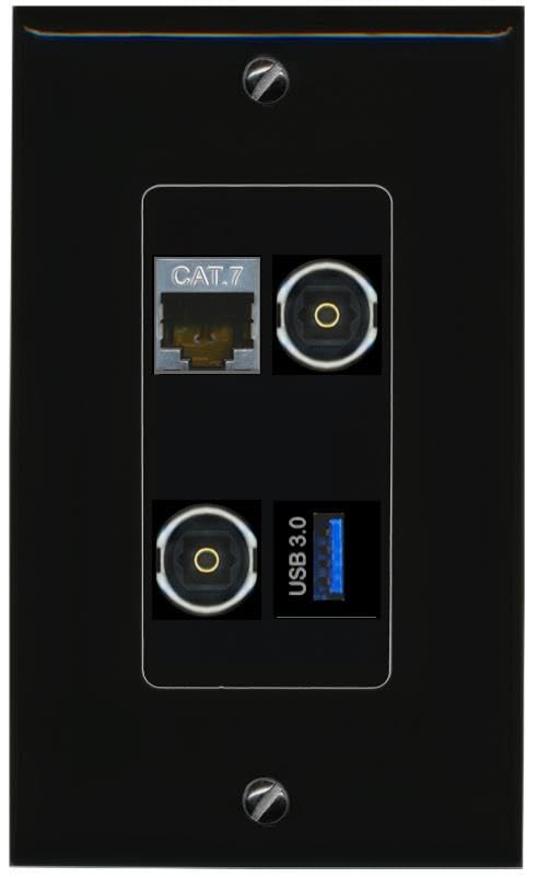 RiteAV CAT7 2 TOSLINK USB-3 Wall Plate Decorative [Black]