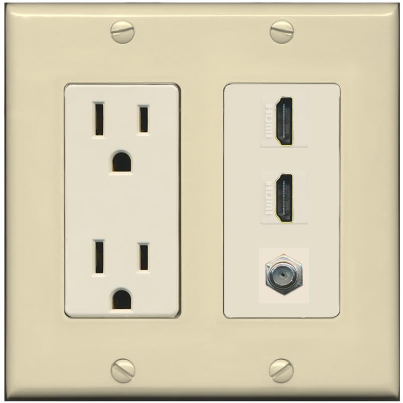 COAX 2 HDMI Wall Plate-Outlet Ivory/Light-Almond