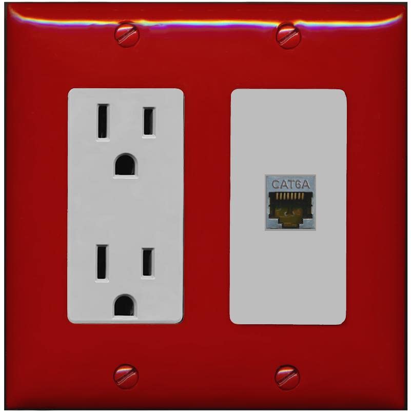 RiteAV 1 Port Cat6A Wall Plate - Outlet [Red/Gray]