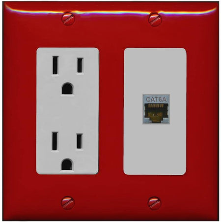 RiteAV 1 Port Cat6A Wall Plate - Outlet [Red/Gray]
