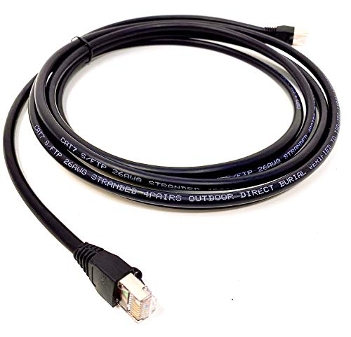 15ft Cat7 Outdoor Waterproof Ethernet Direct Burial Cable (600MHz) Shielded (Pure Copper) PE Rugged Jacket