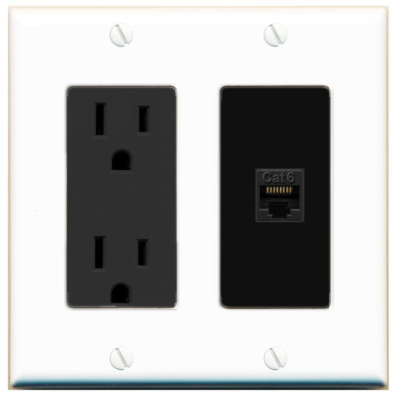 RiteAV 1 Port Cat6 Ethernet Wall Plate Female-Female - Outlet [White/Black]