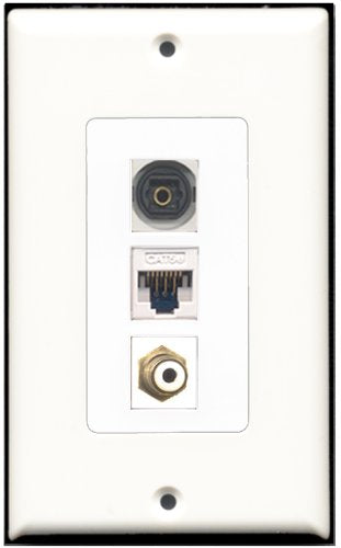 RiteAV 1 Port RCA White 1 Toslink 1 Cat5e Ethernet White Wall Plate OVERSIZED