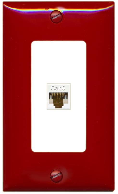 RiteAV 1 Port Cat6 Ethernet Wall Plate Female-Female - 1 Gang [Red/White]