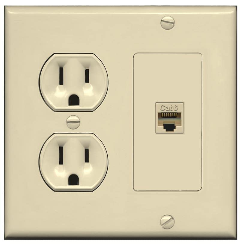RiteAV 1 Port Cat6 Ethernet Wall Plate Female-Female - Round Outlet [Ivory/Ivory]