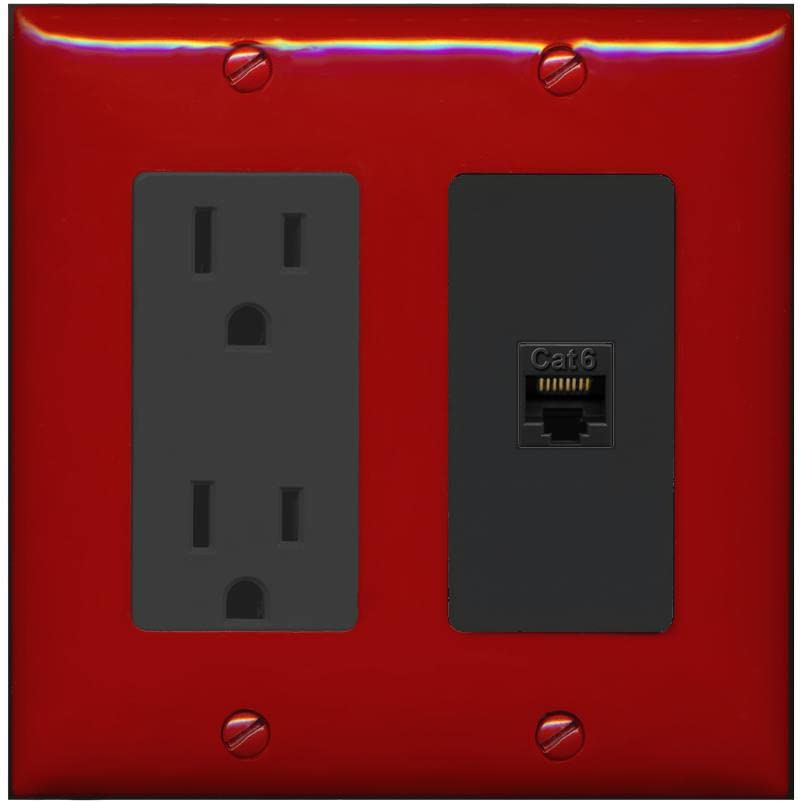 RiteAV 1 Port Cat6 Ethernet Wall Plate Female-Female - Outlet [Red/Black]