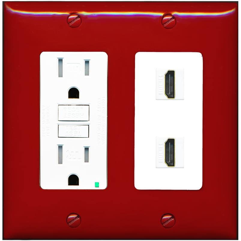 RiteAV HDMI Wall Plate 2 Port - GFCI [Red/White]