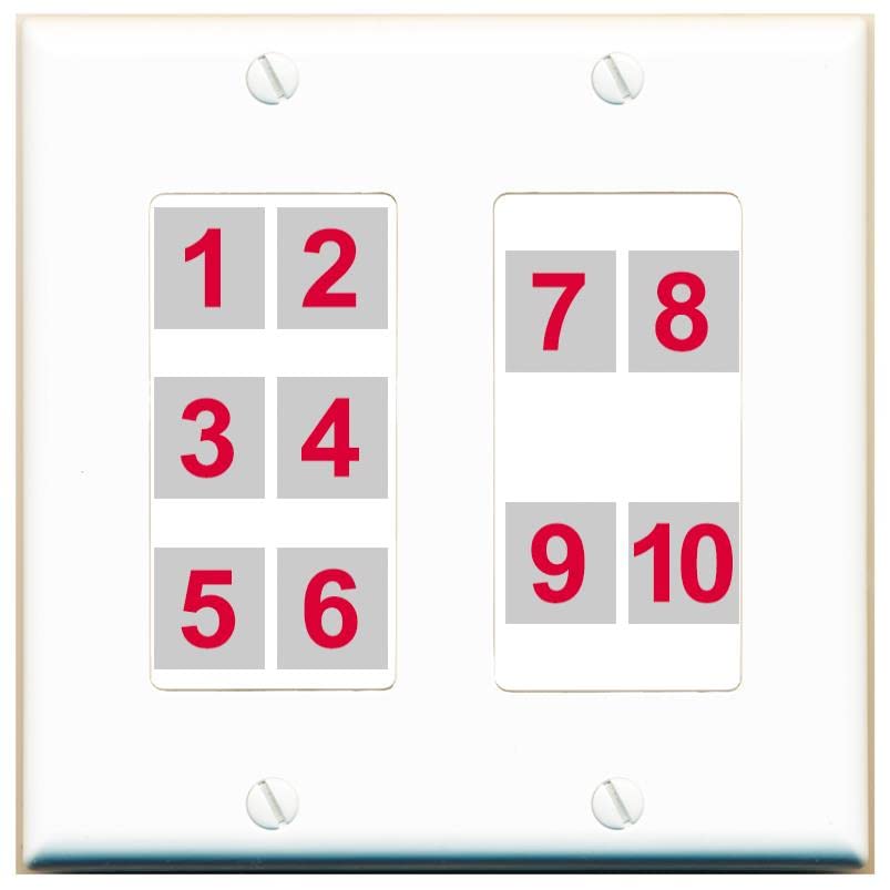 RiteAV - Custom Wall Plate 10 Port - 2 Gang [White/White]