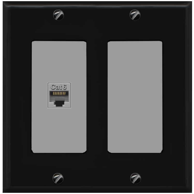 RiteAV 1 Port Cat6 Ethernet Wall Plate Female-Female - 2 Gang [Black/Gray]