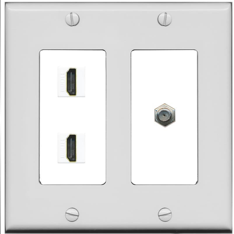 COAX 2 HDMI Wall Plate-2 Gang Gray/White