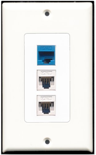 RiteAV 2 Port Cat5e Ethernet White 1 Cat5e Ethernet Blue Wall Plate OVERSIZED