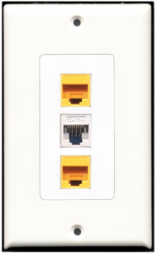 RiteAV 1 Port Cat5e Ethernet White 2 Port Cat5e Ethernet Yellow Wall Plate OVERSIZED