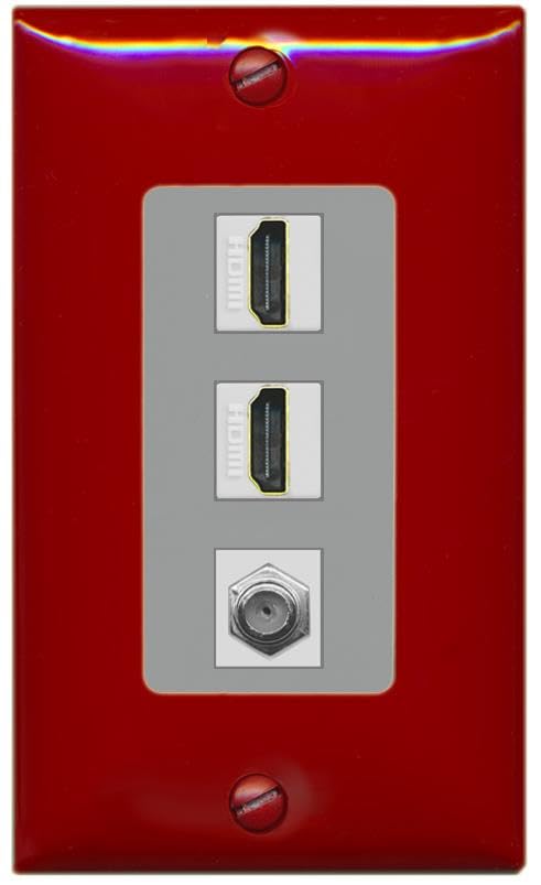 Coax 2 HDMI Wall Plate-1 Gang Red/Gray