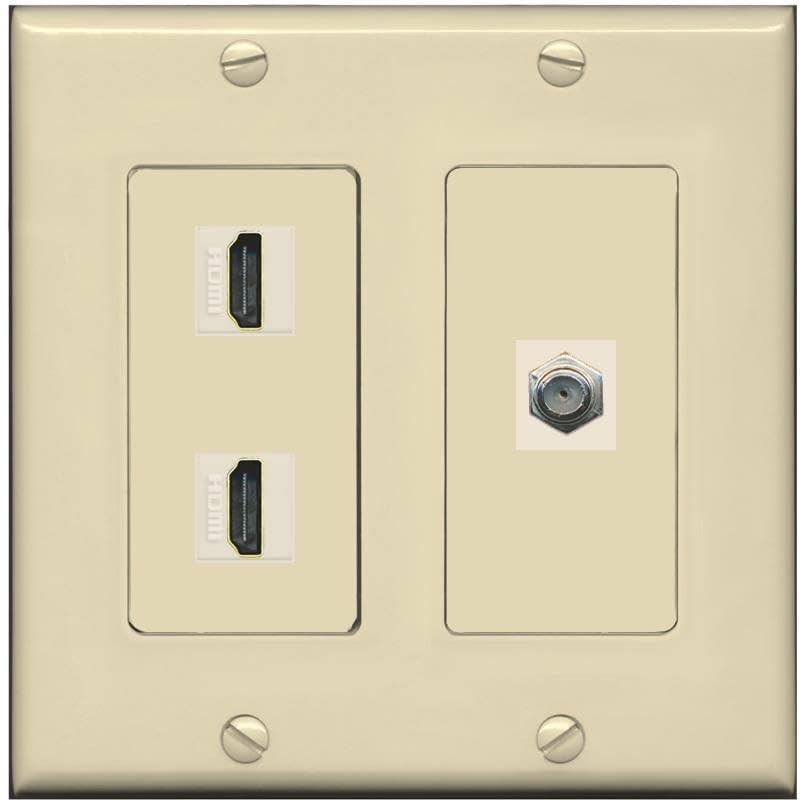 COAX 2 HDMI Wall Plate-2 Gang Ivory/Ivory