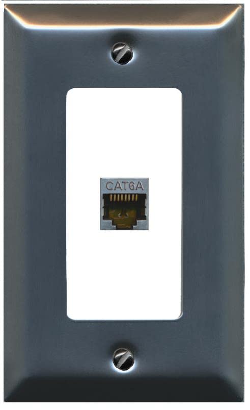 RiteAV 1 Port Cat6A Wall Plate - 1 Gang [Stainless/White]