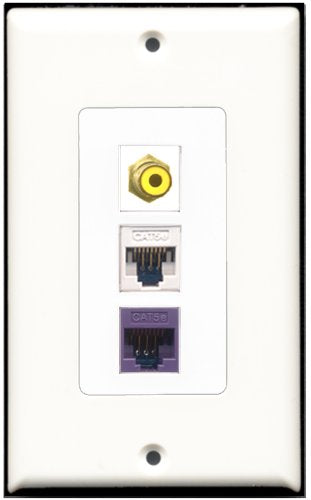 RiteAV 1 Port RCA Yellow 1 Cat5e Ethernet White 1 Cat5e Ethernet Purple Wall Plate OVERSIZED