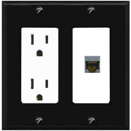 RiteAV 1 Port Cat6A Wall Plate - Outlet [Black/White]